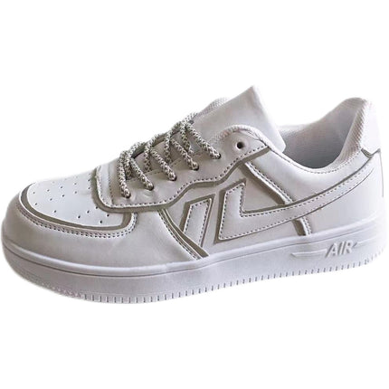 Color-Matching Synthetic Leather Sneakers – Lace-Up Low-Top Board Shoes