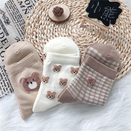 Japanese Style Bear Embroidery Cotton Socks