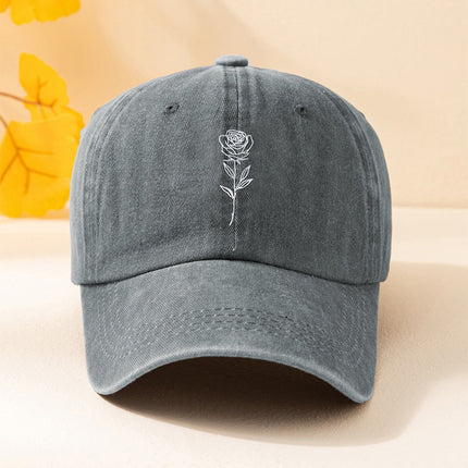 Casual Rose Embroidered Baseball Cap – Unisex Washed Vintage Hat