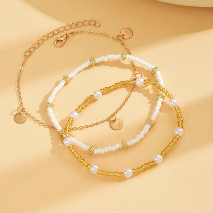 Bohemian Gold Beaded Anklet 3-Piece Set – Travel Gift for Women