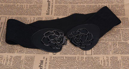 Floral Buckle PU Leather Wide Belt