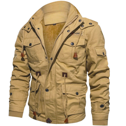 Men’s Casual Ribbed Hem Polyester Jacket – Medium-Length Leisure Outerwear