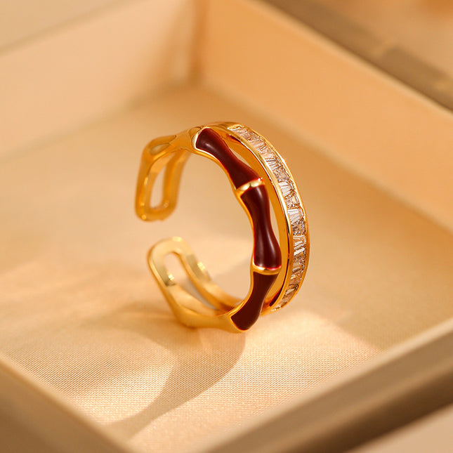 Women’s Adjustable Floral Zircon Ring – Copper Open Ring