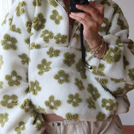 Women’s Floral Street Fashion Pullover Coat – Trendy Long-Sleeve Polyester Jacket