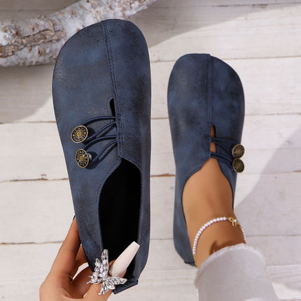 Women’s Casual Low-Top Flat Shoes – PU Leather Shallow Mouth Comfort Flats
