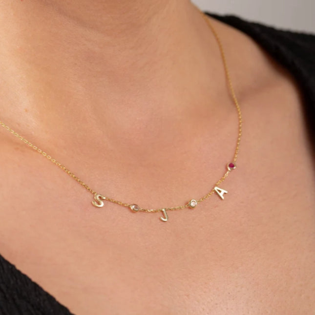 14K Gold Initial Birthstone Stainless Steel Necklace
