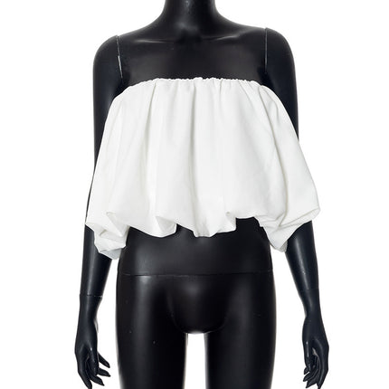 Women's Solid Color Ruched Sling Top – White