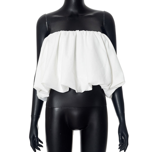 Women's Solid Color Ruched Sling Top – White