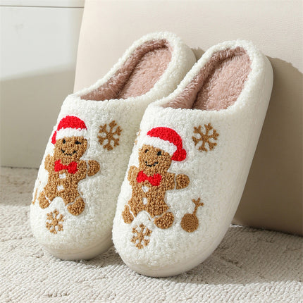 Christmas Snowflake Gingerbread Slippers – Plush Winter Indoor Non-Slip House Shoes (Unisex)