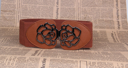 Floral Buckle PU Leather Wide Belt