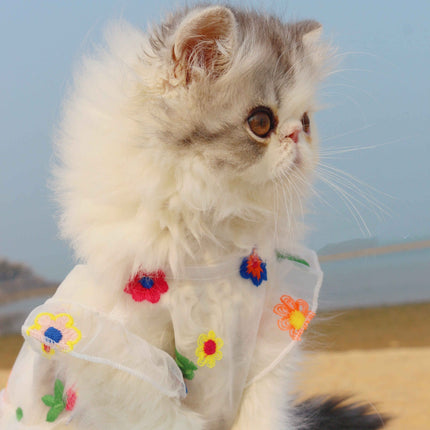 Princess Fairy Flower Embroidery Dress with Hand-Woven Straw Hat for Cats and Dogs