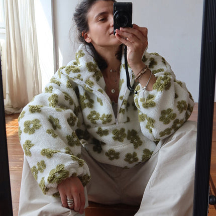 Women’s Floral Street Fashion Pullover Coat – Trendy Long-Sleeve Polyester Jacket