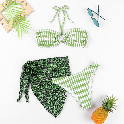 Women’s Striped Three-Piece Swimsuit Set