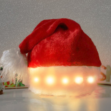 LED Light-Up Plush Santa Hat – 20 LED Twinkling Christmas Hat with Soft Spandex Fabric