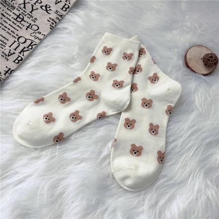 Japanese Style Bear Embroidery Cotton Socks