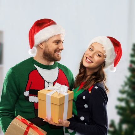 LED Light-Up Plush Santa Hat – 20 LED Twinkling Christmas Hat with Soft Spandex Fabric