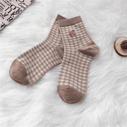 Japanese Style Bear Embroidery Cotton Socks