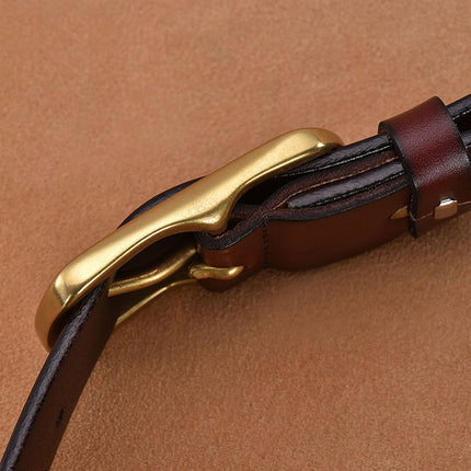 Vintage Cowhide Pin Buckle Belt – Oval Alloy Buckle Casual Leather Belt