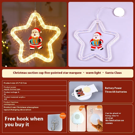 LED Five-Pointed Star Christmas Pendant Light – Battery Powered Window Hanging Decoration