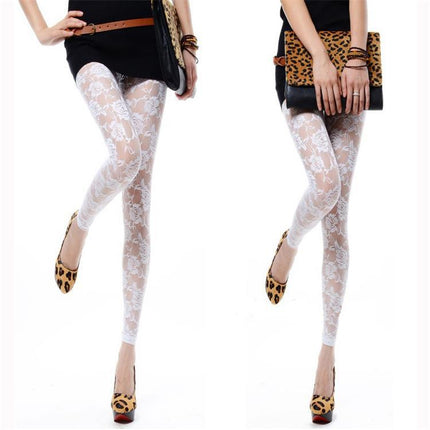 Women’s Lace Rose Slim-Fit Leggings – Sexy Ankle-Length Solid Trousers