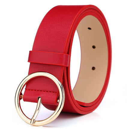 Women’s Round Pin Buckle PU Leather Belt – Korean Style Fashion Waist Belt