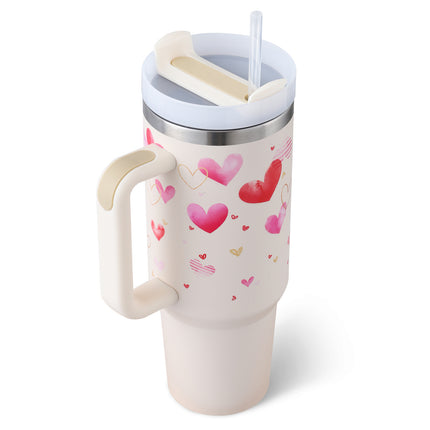 40oz Insulated Tumbler with Handle, Straw & Spill-Proof Lid