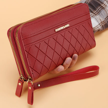 Women’s Double Zipper Long PU Leather Wallet – Multiple Card Slots