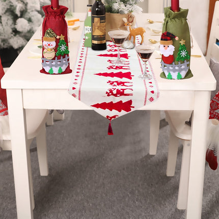 Christmas Elk & Snowman Table Runner – Cotton Linen Merry Christmas Table Flag