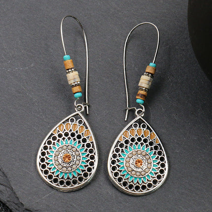 National Style Drop Shape Earrings with Dripping Oil Finish