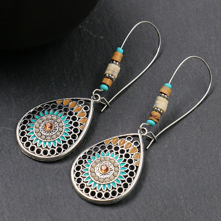 National Style Drop Shape Earrings with Dripping Oil Finish