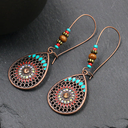 National Style Drop Shape Earrings with Dripping Oil Finish