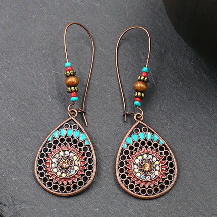 National Style Drop Shape Earrings with Dripping Oil Finish