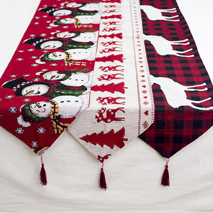 Christmas Elk & Snowman Table Runner – Cotton Linen Merry Christmas Table Flag