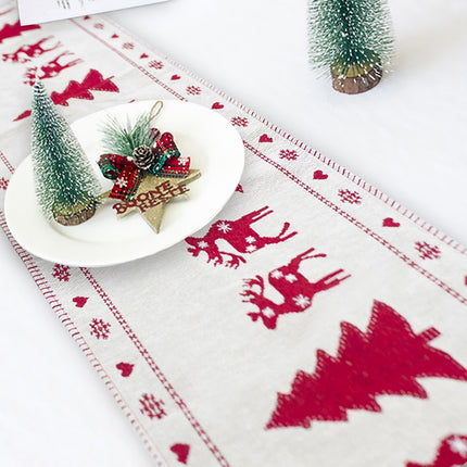 Christmas Elk & Snowman Table Runner – Cotton Linen Merry Christmas Table Flag