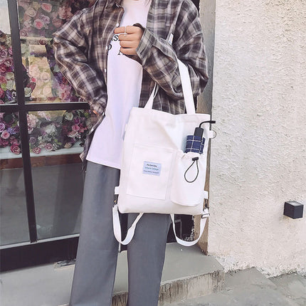 Harajuku Canvas Backpack Tote Bag – Korean Style Student Shoulder & School Bag