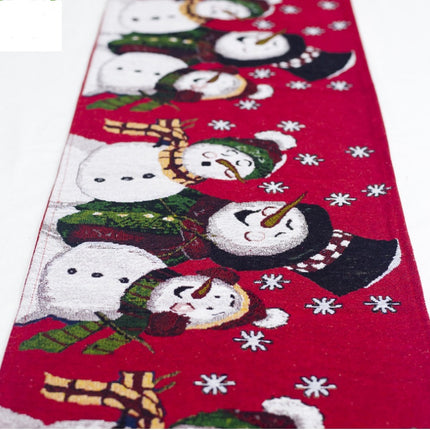 Christmas Elk & Snowman Table Runner – Cotton Linen Merry Christmas Table Flag