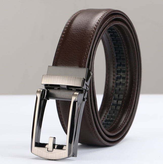 Two-Layer Cowhide Patent Leather Belt with Automatic Alloy Buckle