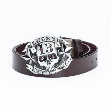 Men’s Trendy Leather Belt – Skull Skateboard Buckle Design