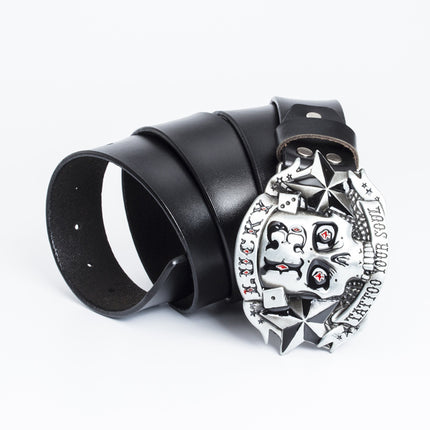 Men’s Trendy Leather Belt – Skull Skateboard Buckle Design