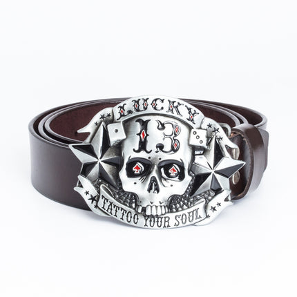 Men’s Trendy Leather Belt – Skull Skateboard Buckle Design