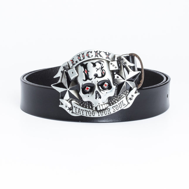 Men’s Trendy Leather Belt – Skull Skateboard Buckle Design