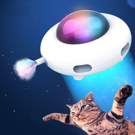 UFO Electric Cat Toy – Smart Motion-Activated Feather Teaser with USB Charging