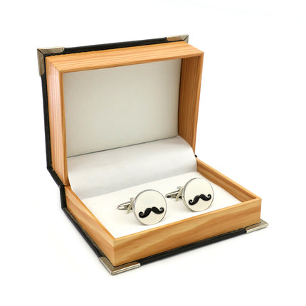 Men’s & Women’s Beard Cufflinks – Electroplated Pure Copper Round Black Design