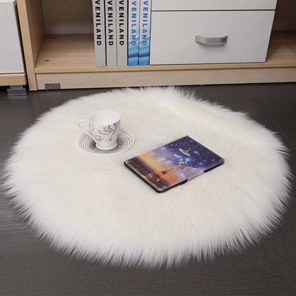 Round Plush Carpet Floor Mat – Soft Fluffy Wool-Style Rug for Bedroom & Living Room