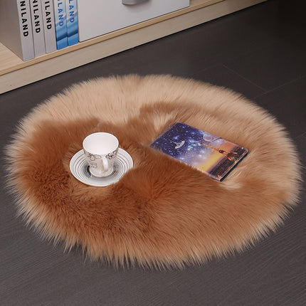 Round Plush Carpet Floor Mat – Soft Fluffy Wool-Style Rug for Bedroom & Living Room