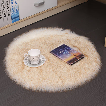 Round Plush Carpet Floor Mat – Soft Fluffy Wool-Style Rug for Bedroom & Living Room