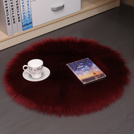 Round Plush Carpet Floor Mat – Soft Fluffy Wool-Style Rug for Bedroom & Living Room