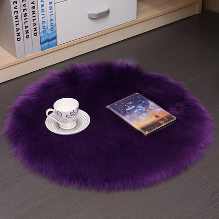 Round Plush Carpet Floor Mat – Soft Fluffy Wool-Style Rug for Bedroom & Living Room