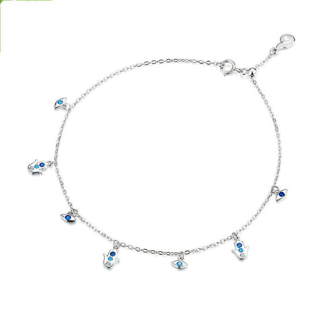 Simple Angel Style Sterling Silver Anklet with Gem Inlay