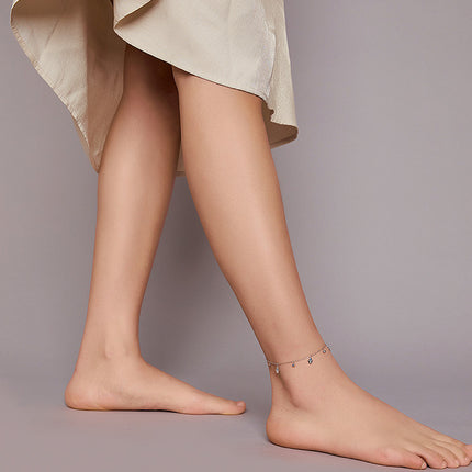 Simple Angel Style Sterling Silver Anklet with Gem Inlay